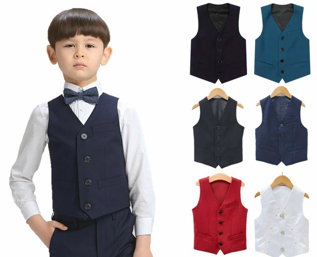 Kids Boys Waistcoat Formal Wedding Suit Pageboy Promwear Christening Lapel 2-14Y