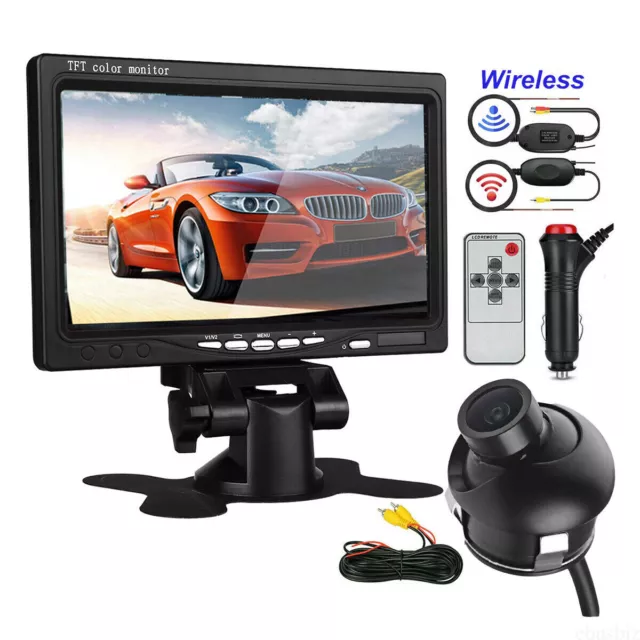 7" Monitor Wireless IR Front/Rear View Reversing Camera Night Vision Waterproof