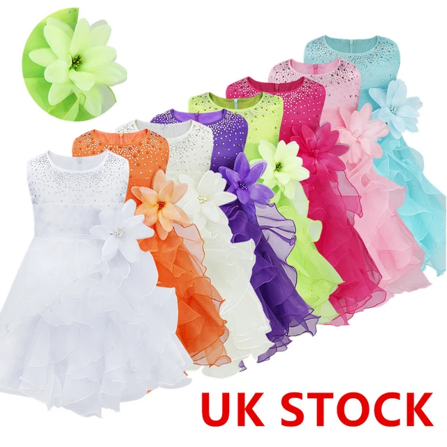 Infant Baby Girl Organza Ruffle Flower Girl Dress Princess Birthday Baptism Gown