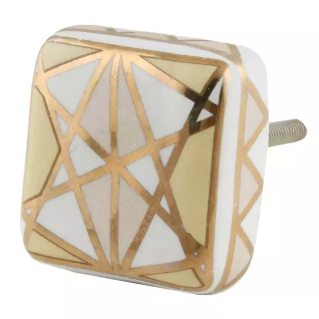 Blanc Et Doré Carré Céramique Floral Armoire Boutons