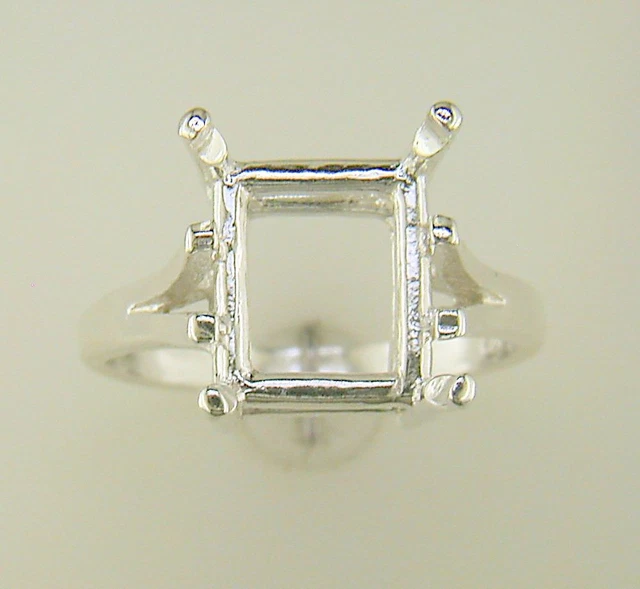 Emerald Cut Cathedral Shank Solitaire Ring Setting Sterling Silver