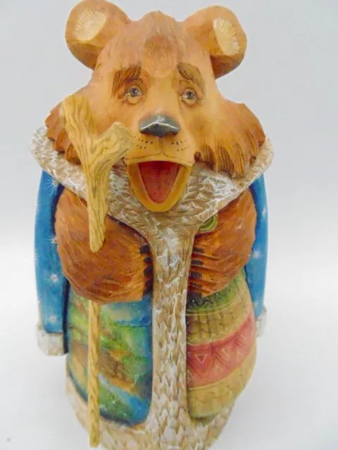 VINTAGE Hand Carved & Finely Painted RUSSIAN Signed FAIRY TALE BEAR ~ BEAUTIFUL