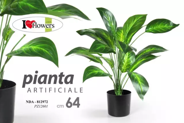 Pianta 64 Cm Artificiale Con Vaso Piantina Finta Fiori Foglia Verde Decorazione