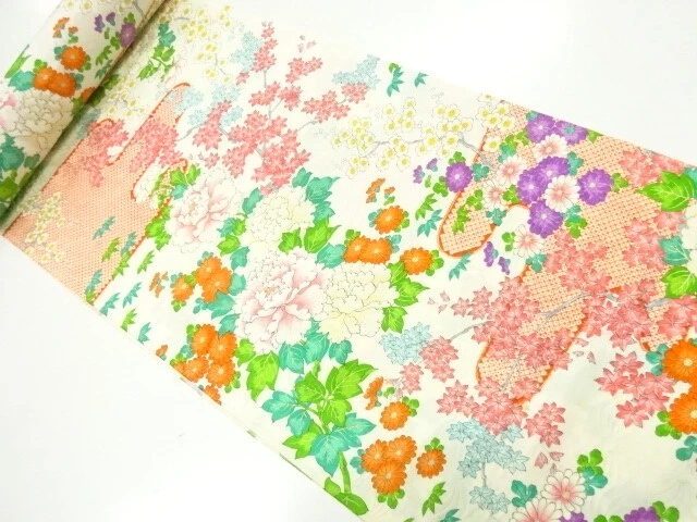 42145# Japanese Kimono / Bolt For Kimono / Floral Plants & Egasumi Pattern