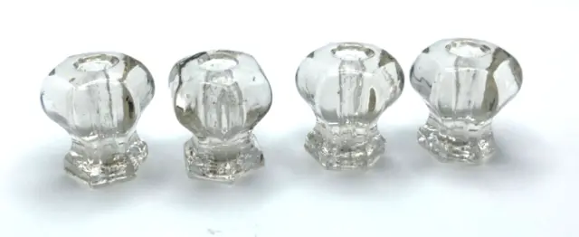 Vintage Lot 4 Clear Glass 1” Hexagon Shape Cabinet Drawer Pulls Knobs