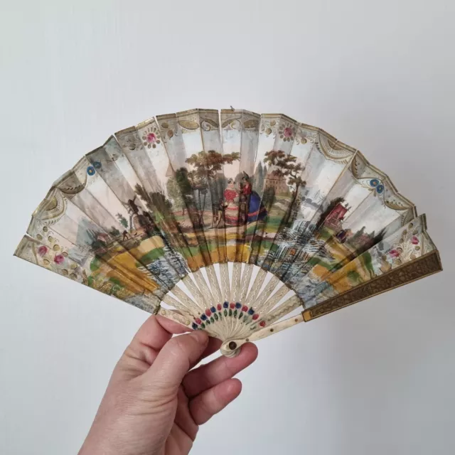 Rare Petit EVENTAIL 1820 Ancien Panaches En Laiton XIXè Antique HAND FAN