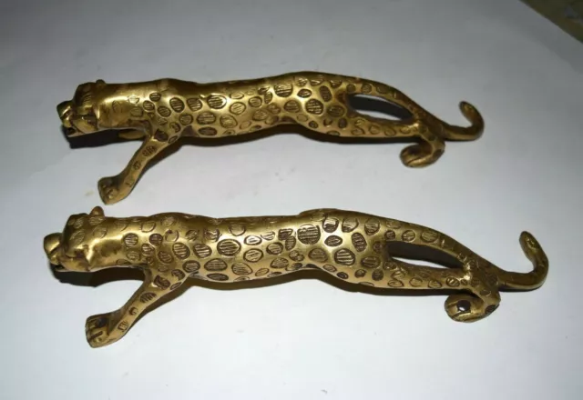 11'' Inches Panther Double Door Handle Brass Wild Cat in Dull Golden Color HK116