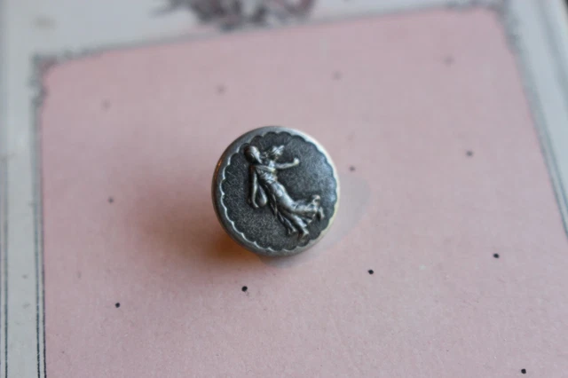 Bouton Ancien Vintage Métal Gris Argent Alvéoles 1,5 Cm - Occasion France