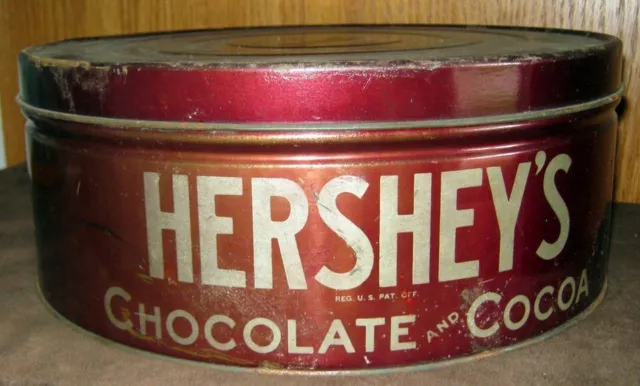 Antique Vintage Hershey's Chocolate Cocoa Tin 12" Round Large Canister USA w/Lid