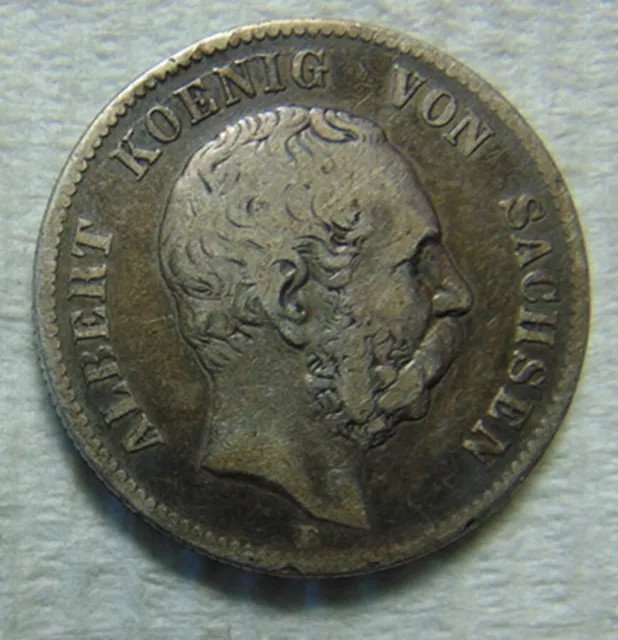 1876-E German States Kingdom Of Saxony 2 Marks Albert  .900 Silver Coin