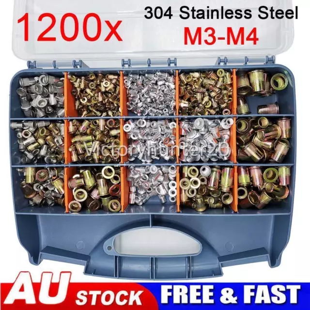 1200 Pcs Rivnut Tool Rivet Nut M3 - M12 Blind Rivnuts Nutsert Assortment HOT OZ