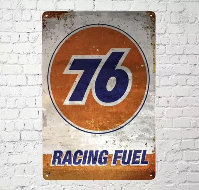 Metal Tin Sign 76 Racing Fuel Garage Oil, Vintage Inspired, Gas & Oil, Man-cave