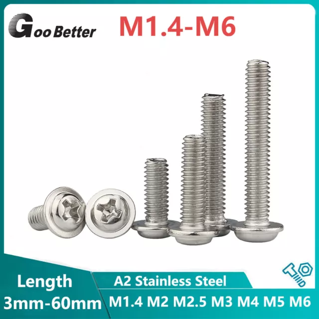 M1.4-M6 Pozi Flanged Button Head Bolts Phillips Machine Screw A2 Stainless M3 M5