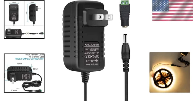 Led Adapter 12V 2A 24W Power Supply Adapter for LED Strip Lights - 110V to 12V ...