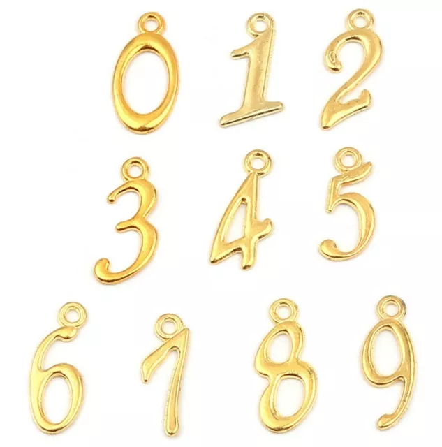 10 MIXED GOLD PLATED NUMBER CHARMS/PENDANT 20mm~Birthday~Wine Glass Charms (N27)