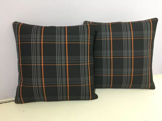 Orange VW GTI tartan 2 pillow covers 38 x 38cm - rock and roll bed cushions