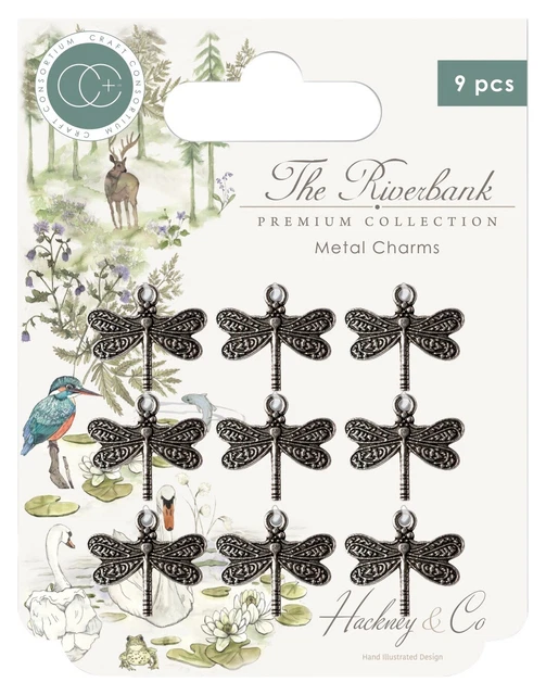 Craft Consortium The Riverbank Metal Charms 9/Pkg-Silver Dragonfly CCMCHR03