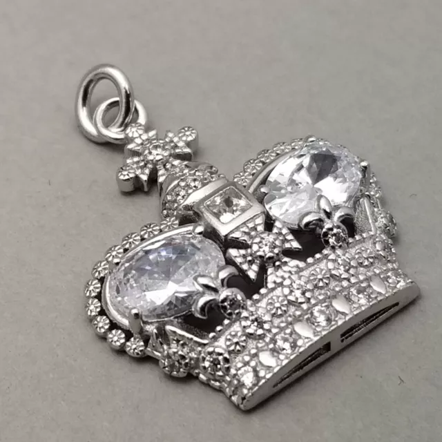 QVC Solid Sterling Silver Clear Stone Crown Pendant 925 - 3g