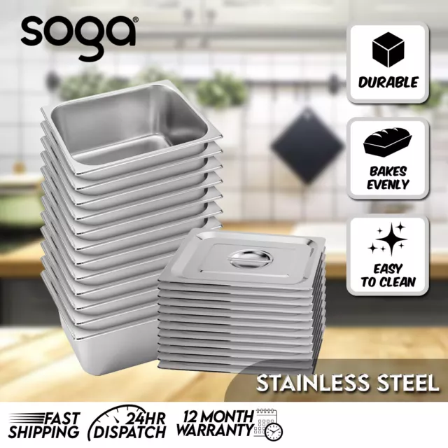 SOGA 12X Gastronorm GN Pan Full Size 1/2 15cm Deep Stainless Steel Tray w/ Lid