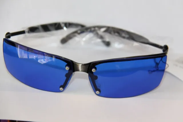 Farb Brille Sonnenbrille  Gläser Blau Rahmen  Nur Oben Anthrazitfarben Metall