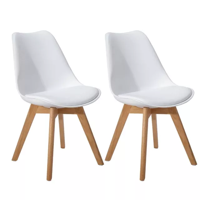 2x White Dining Chairs PU padded Seat Beech Wood Legs For Home Cafe Office