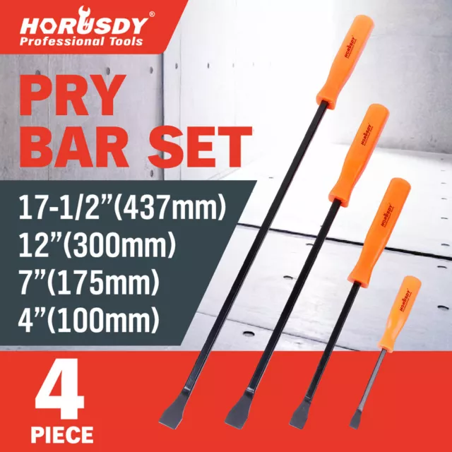 Horusdy 4Pcs Pry Bar Set Heavy Duty Mechanic Crowbar Car Tool 4" 7" 12" 17-1/2"