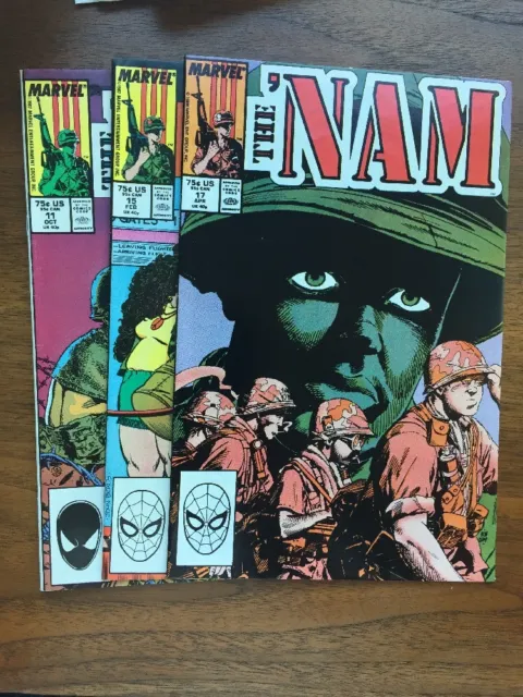(3) Marvel Comics The 'Nam #11, 15, 17 Vietnam War Comic Book Oct, Feb, Apr 1988