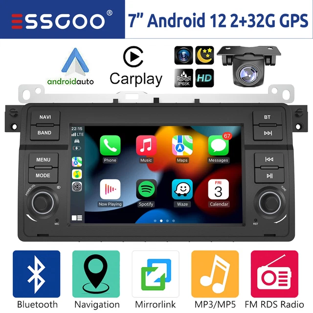 AUTORADIO CARPLAY ANDROID 12 GPS RDS WIFI +CAM Pour BMW E46 3er 318 320