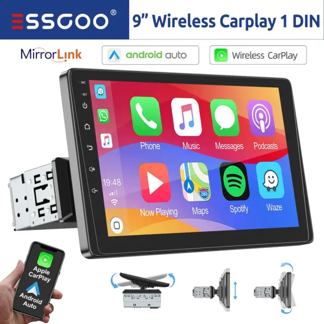 Single 1 DIN 9 in Car Stereo Apple Carplay Android Auto HD Touch Screen FM-Radio