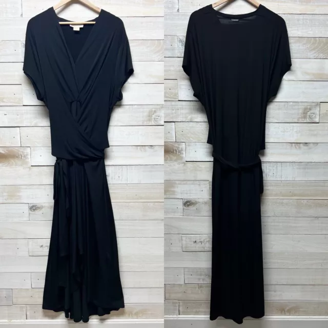 Michael Kors Maxi Dress Womens Plus 24W Black Faux Wrap Hi-Low Hem Stretch