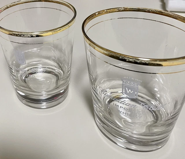 Lot Of 2 Canadian Club Gold Rimmed Whisky Glasses 14 Ounces 4.5” Tall