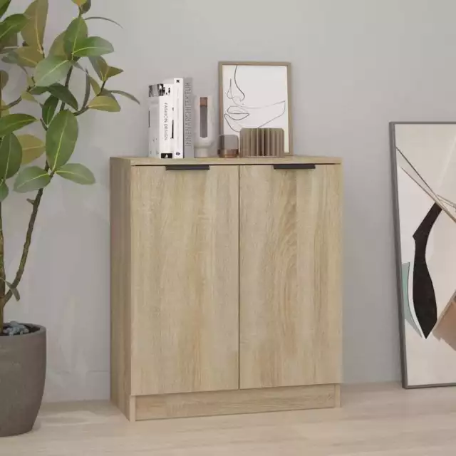 Chic Sonoma Oak Sideboard Minimalist Engineered Wood Storage Cabinet Organizer