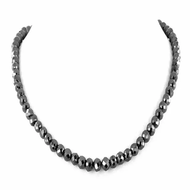 7 mm Black Diamond Necklace 28 Inches Earth Mined Certified Silver Clasp !