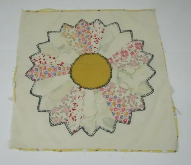 VTG Hand Embroidered Quilt Blocks 15" x 15" Flower Square Early 1900's (Q2)