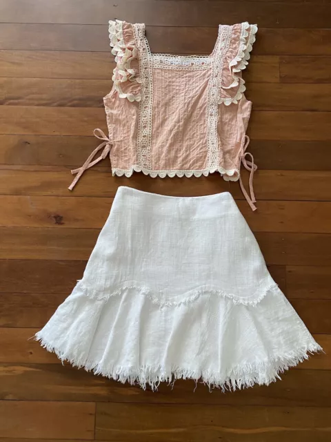 VALLEYGIRL Peach Pink Summer Boho Lace Trim Top Sz 8