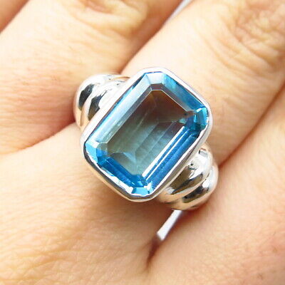 925 Sterling Silver Vintage Real Blue Topaz Gemstone Ring Size 6.75