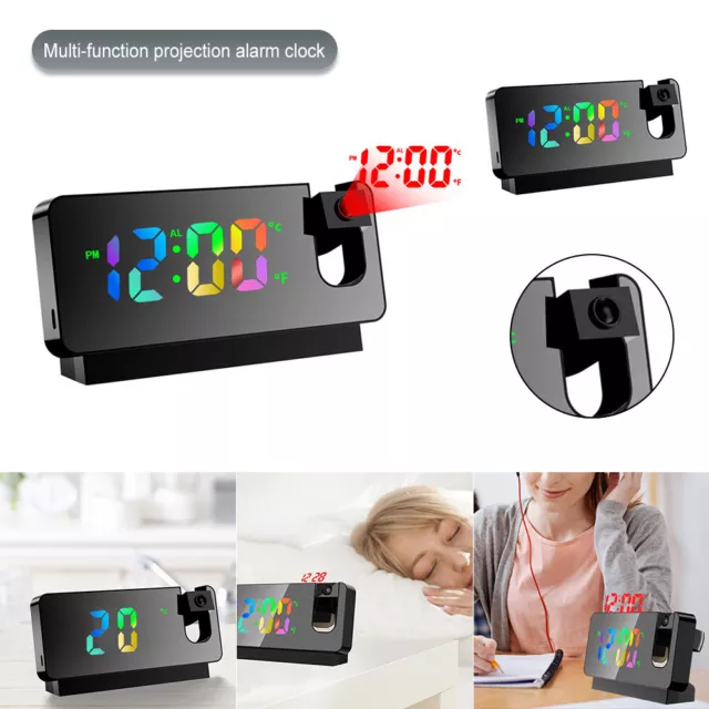 Led Smart Digital Alarm Clock Projection Temperature Projector Display Time