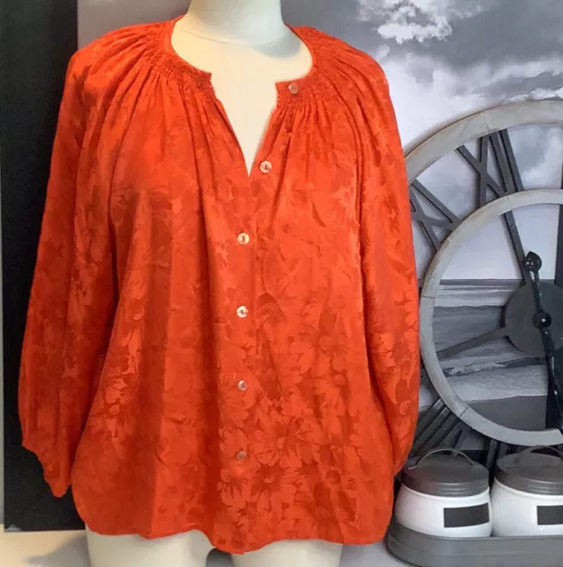 Tucker Bergdorf Goodman  Women’s M/L  Orange 100% Silk Button Up Blouse