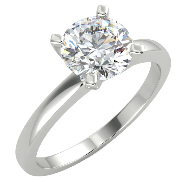 0.97 Ct Round Cut VS2/E Solitaire Diamond Engagement Ring 14K White Gold