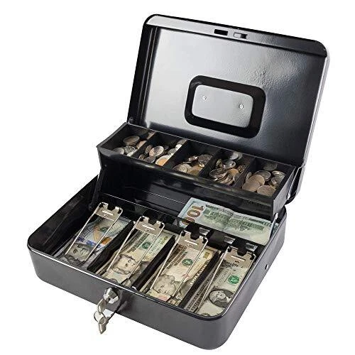 Locking Cash Box with Lock,Money Box with Cash Tray,Lock Safe Box with Key,Mo...
