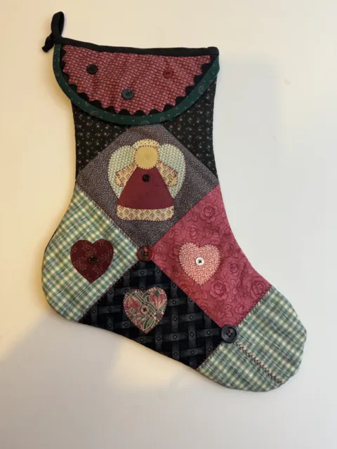Vintage Patchwork Quilted Christmas Stocking Hand Made Quilt Sewn Handmade