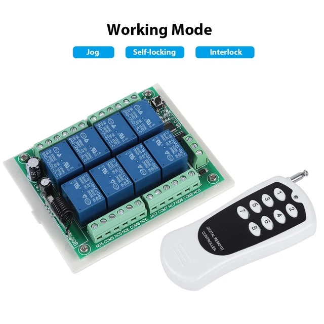12V 433MHz 8CH Channel Wireless RF Remote Control Relay Switch Receiver Module