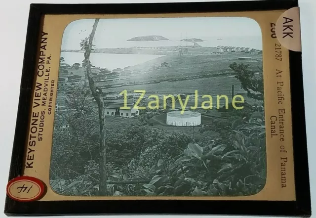 Glass Magic Lantern Slide AKK PACIFIC ENTRANCE TO PANAMA CANAL WORK DWELLINGS