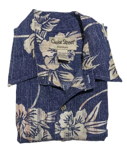COOKE STREET MENS L Short Sleeve Button Up Blue Floral Hawaiian Shirt ...