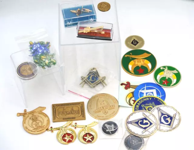 Mixed Lot Masonic Medals Patches Decals Cufflinks...