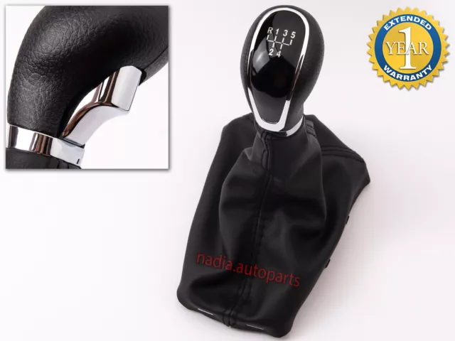 Pommeau De Levier De Vitesse Cuir Noir Chromé Pour Opel Insignia A - 5/6 Vitesses, 2008-2017, Trou 10mm