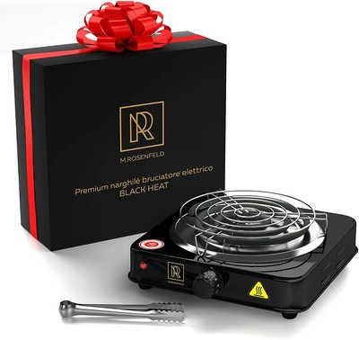 M ROSENFELD Accenditore per carbone per narghilè Black Heat con griglia pinza per carbone in acciaio inox e cavo lungo 140 cm argento 1000 W, elettrico, nero 