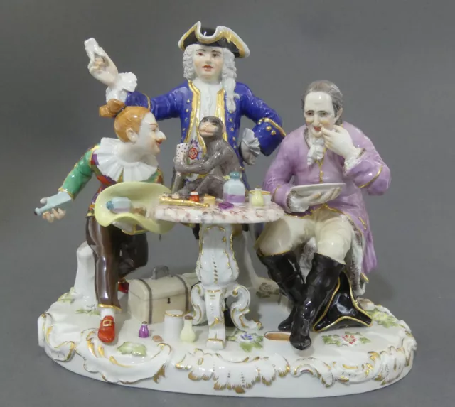 ⚔ Meissen Figur Gruppe Zahnarzt Quacksalber Kranker Harlekin Affe TOP - 1.Wahl