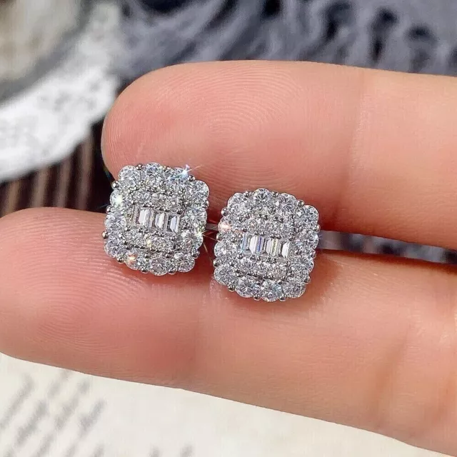 2 Ct Baguette Cut Lab Created Diamond Cluster Stud Earrings 14k White Gold Over