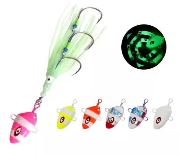 5x 200g Octo Jigs Metal Fishing Lure Snapper Kingfish Dhu Glow Reds Pearlies